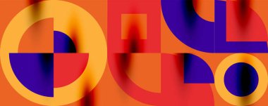 Neo memphis geometrik desenli daireler, kareler. Kapaklar, afişler, el ilanları ve posterler ve diğer şablonlar için pop sanatları soyut arka plan