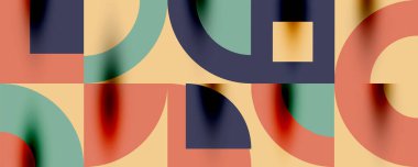 Neo memphis geometrik desenli daireler, kareler. Kapaklar, afişler, el ilanları ve posterler ve diğer şablonlar için pop sanatları soyut arka plan