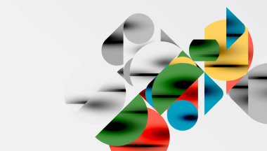 Renkli güzel daireler, yarı daireler, kareler ve yuvarlak üçgenler. Duvar kağıdı, afiş, arkaplan, kart, kitap illüstrasyonu, iniş sayfası için geometrik mozaik mozaik desen soyut arkaplan