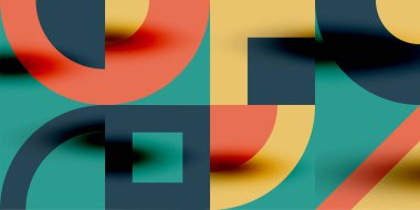 Neo memphis geometrik desenli daireler, kareler. Kapaklar, afişler, el ilanları ve posterler ve diğer şablonlar için pop sanatları soyut arka plan