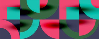 Neo memphis geometrik desenli daireler, kareler. Kapaklar, afişler, el ilanları ve posterler ve diğer şablonlar için pop sanatları soyut arka plan