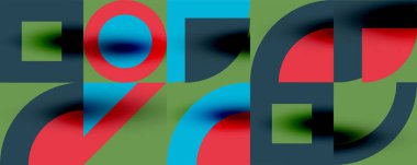 Neo memphis geometrik desenli daireler, kareler. Kapaklar, afişler, el ilanları ve posterler ve diğer şablonlar için pop sanatları soyut arka plan