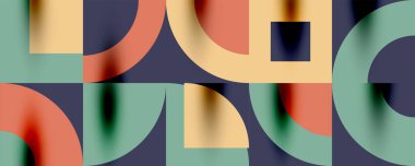 Neo memphis geometrik desenli daireler, kareler. Kapaklar, afişler, el ilanları ve posterler ve diğer şablonlar için pop sanatları soyut arka plan