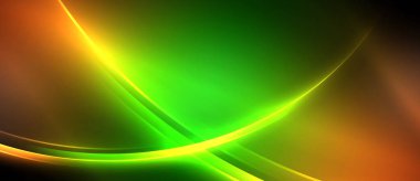 Neon parlayan daire ışınları, karanlıkta ışık saçan yuvarlak çizgiler, gezegen tarzı neon dalga çizgileri. Duvar kağıdı, afiş, arkaplan için enerji yüklü elektrik konsept tasarımı