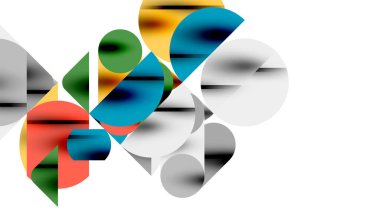 Renkli güzel daireler, yarı daireler, kareler ve yuvarlak üçgenler. Duvar kağıdı, afiş, arkaplan, kart, kitap illüstrasyonu, iniş sayfası için geometrik mozaik mozaik desen soyut arkaplan