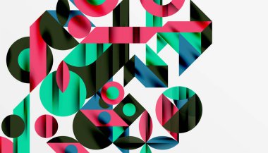 Neo memphis geometrik deseni daireler, kareler ve çizgilerle. Kapaklar, afişler, el ilanları ve posterler ve diğer şablonlar için pop sanatları soyut arka plan