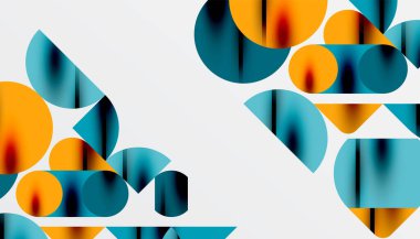 Renkli güzel daireler, yarı daireler, kareler ve yuvarlak üçgenler. Duvar kağıdı, afiş, arkaplan, kart, kitap illüstrasyonu, iniş sayfası için geometrik mozaik mozaik desen soyut arkaplan