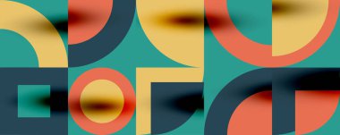 Neo memphis geometrik desenli daireler, kareler. Kapaklar, afişler, el ilanları ve posterler ve diğer şablonlar için pop sanatları soyut arka plan