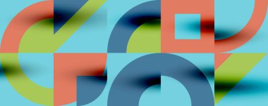 Neo memphis geometrik desenli daireler, kareler. Kapaklar, afişler, el ilanları ve posterler ve diğer şablonlar için pop sanatları soyut arka plan