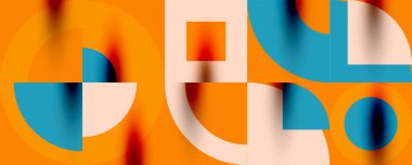 Neo memphis geometrik desenli daireler, kareler. Kapaklar, afişler, el ilanları ve posterler ve diğer şablonlar için pop sanatları soyut arka plan