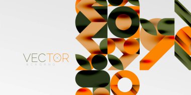 Renkli basit dinamik geometrik şekiller daire çizgileri ve yuvarlak şekiller oluşturur. Mozaik tekno sanat konsepti. Duvar Kağıdı, Sancak, Arkaplan, Kart, Kitap İllüstrasyonu, İniş Sayfası