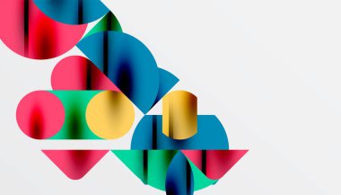 Renkli güzel daireler, yarı daireler, kareler ve yuvarlak üçgenler. Duvar kağıdı, afiş, arkaplan, kart, kitap illüstrasyonu, iniş sayfası için geometrik mozaik mozaik desen soyut arkaplan