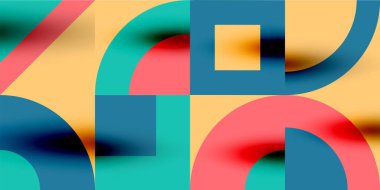 Neo memphis geometrik desenli daireler, kareler. Kapaklar, afişler, el ilanları ve posterler ve diğer şablonlar için pop sanatları soyut arka plan