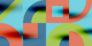 Neo memphis geometrik desenli daireler, kareler. Kapaklar, afişler, el ilanları ve posterler ve diğer şablonlar için pop sanatları soyut arka plan