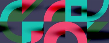 Neo memphis geometrik desenli daireler, kareler. Kapaklar, afişler, el ilanları ve posterler ve diğer şablonlar için pop sanatları soyut arka plan