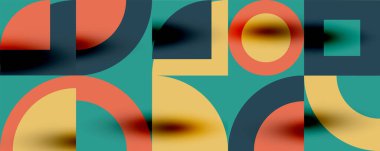 Neo memphis geometrik desenli daireler, kareler. Kapaklar, afişler, el ilanları ve posterler ve diğer şablonlar için pop sanatları soyut arka plan