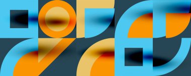 Neo memphis geometrik desenli daireler, kareler. Kapaklar, afişler, el ilanları ve posterler ve diğer şablonlar için pop sanatları soyut arka plan