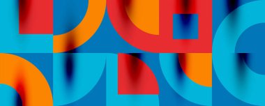 Neo memphis geometrik desenli daireler, kareler. Kapaklar, afişler, el ilanları ve posterler ve diğer şablonlar için pop sanatları soyut arka plan