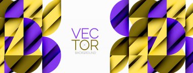 Çember, kare ve çiçek yapraklı geometrik arkaplan. Duvar kağıdı, pankart, arkaplan veya iniş için yuvarlak şekiller