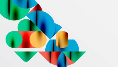 Renkli güzel daireler, yarı daireler, kareler ve yuvarlak üçgenler. Duvar kağıdı, afiş, arkaplan, kart, kitap illüstrasyonu, iniş sayfası için geometrik mozaik mozaik desen soyut arkaplan