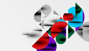 Renkli güzel daireler, yarı daireler, kareler ve yuvarlak üçgenler. Duvar kağıdı, afiş, arkaplan, kart, kitap illüstrasyonu, iniş sayfası için geometrik mozaik mozaik desen soyut arkaplan