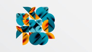 Renkli güzel daireler, yarı daireler, kareler ve yuvarlak üçgenler. Duvar kağıdı, afiş, arkaplan, kart, kitap illüstrasyonu, iniş sayfası için geometrik mozaik mozaik desen soyut arkaplan