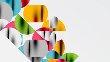 Renkli güzel daireler, yarı daireler, kareler ve yuvarlak üçgenler. Duvar kağıdı, afiş, arkaplan, kart, kitap illüstrasyonu, iniş sayfası için geometrik mozaik mozaik desen soyut arkaplan