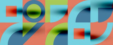 Neo memphis geometrik desenli daireler, kareler. Kapaklar, afişler, el ilanları ve posterler ve diğer şablonlar için pop sanatları soyut arka plan