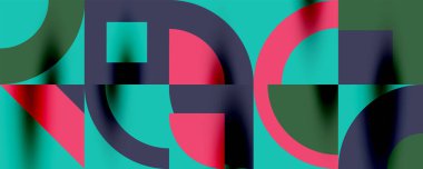 Neo memphis geometrik desenli daireler, kareler. Kapaklar, afişler, el ilanları ve posterler ve diğer şablonlar için pop sanatları soyut arka plan