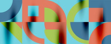 Neo memphis geometrik desenli daireler, kareler. Kapaklar, afişler, el ilanları ve posterler ve diğer şablonlar için pop sanatları soyut arka plan