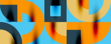 Neo memphis geometrik desenli daireler, kareler. Kapaklar, afişler, el ilanları ve posterler ve diğer şablonlar için pop sanatları soyut arka plan