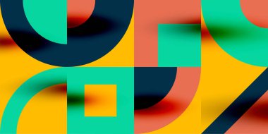 Neo memphis geometrik desenli daireler, kareler. Kapaklar, afişler, el ilanları ve posterler ve diğer şablonlar için pop sanatları soyut arka plan