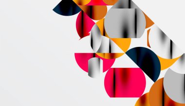 Renkli güzel daireler, yarı daireler, kareler ve yuvarlak üçgenler. Duvar kağıdı, afiş, arkaplan, kart, kitap illüstrasyonu, iniş sayfası için geometrik mozaik mozaik desen soyut arkaplan