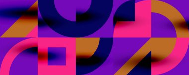 Neo memphis geometrik desenli daireler, kareler. Kapaklar, afişler, el ilanları ve posterler ve diğer şablonlar için pop sanatları soyut arka plan