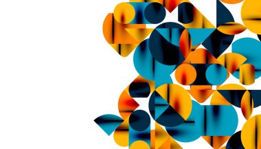 Renkli güzel daireler, yarı daireler, kareler ve yuvarlak üçgenler. Duvar kağıdı, afiş, arkaplan, kart, kitap illüstrasyonu, iniş sayfası için geometrik mozaik mozaik desen soyut arkaplan