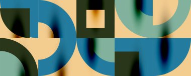 Neo memphis geometrik desenli daireler, kareler. Kapaklar, afişler, el ilanları ve posterler ve diğer şablonlar için pop sanatları soyut arka plan