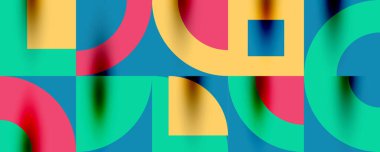 Neo memphis geometrik desenli daireler, kareler. Kapaklar, afişler, el ilanları ve posterler ve diğer şablonlar için pop sanatları soyut arka plan