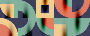 Neo memphis geometrik desenli daireler, kareler. Kapaklar, afişler, el ilanları ve posterler ve diğer şablonlar için pop sanatları soyut arka plan