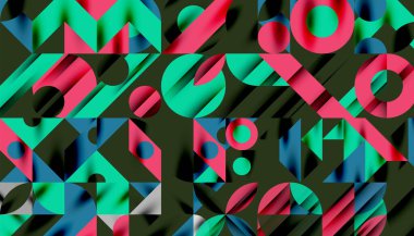 Neo memphis geometrik deseni daireler, kareler ve çizgilerle. Kapaklar, afişler, el ilanları ve posterler ve diğer şablonlar için pop sanatları soyut arka plan