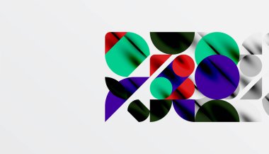 Renkli güzel daireler, yarı daireler, kareler ve yuvarlak üçgenler. Duvar kağıdı, afiş, arkaplan, kart, kitap illüstrasyonu, iniş sayfası için geometrik mozaik mozaik desen soyut arkaplan