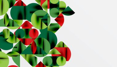 Renkli güzel daireler, yarı daireler, kareler ve yuvarlak üçgenler. Duvar kağıdı, afiş, arkaplan, kart, kitap illüstrasyonu, iniş sayfası için geometrik mozaik mozaik desen soyut arkaplan