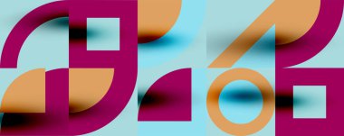 Neo memphis geometrik desenli daireler, kareler. Kapaklar, afişler, el ilanları ve posterler ve diğer şablonlar için pop sanatları soyut arka plan