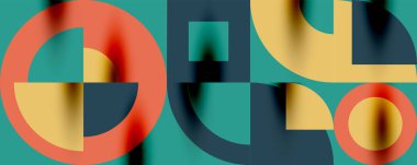 Neo memphis geometrik desenli daireler, kareler. Kapaklar, afişler, el ilanları ve posterler ve diğer şablonlar için pop sanatları soyut arka plan