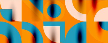 Neo memphis geometrik desenli daireler, kareler. Kapaklar, afişler, el ilanları ve posterler ve diğer şablonlar için pop sanatları soyut arka plan