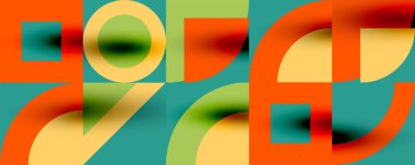 Neo memphis geometrik desenli daireler, kareler. Kapaklar, afişler, el ilanları ve posterler ve diğer şablonlar için pop sanatları soyut arka plan