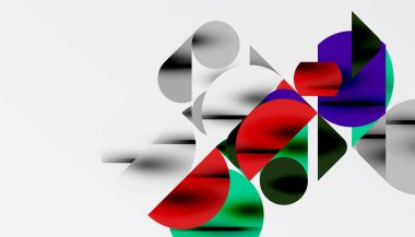 Renkli güzel daireler, yarı daireler, kareler ve yuvarlak üçgenler. Duvar kağıdı, afiş, arkaplan, kart, kitap illüstrasyonu, iniş sayfası için geometrik mozaik mozaik desen soyut arkaplan