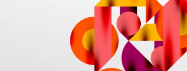 Daireler ve gölgeler. Renkli yuvarlak elementler, üçgenler, yarı daireler ve diğer şekiller. Duvar Kağıdı, Sancak, Arkaplan, Kart, Kitap İllüstrasyonu, İniş Sayfası