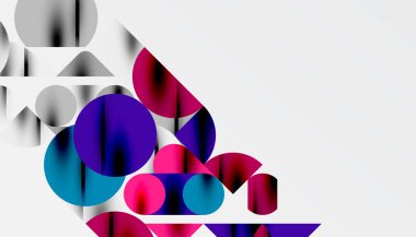Renkli güzel daireler, yarı daireler, kareler ve yuvarlak üçgenler. Duvar kağıdı, afiş, arkaplan, kart, kitap illüstrasyonu, iniş sayfası için geometrik mozaik mozaik desen soyut arkaplan