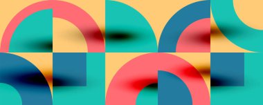 Neo memphis geometrik desenli daireler, kareler. Kapaklar, afişler, el ilanları ve posterler ve diğer şablonlar için pop sanatları soyut arka plan