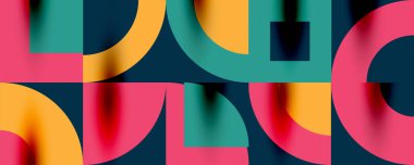 Neo memphis geometrik desenli daireler, kareler. Kapaklar, afişler, el ilanları ve posterler ve diğer şablonlar için pop sanatları soyut arka plan